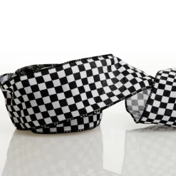 Black and White Buffalo Check Wired Ribbon - 6.5cm Ribbons|
