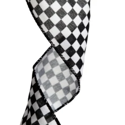 Black and White Buffalo Check Wired Ribbon - 6.5cm Ribbons|