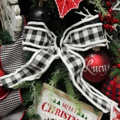 Black and White Check Christmas Bow with Fur Trim Christmas Bells And Bows|