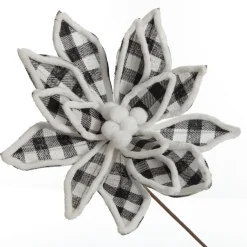 Black and White Check Flower Stem with Fur Trim Christmas Flowers|