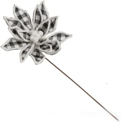Black and White Check Flower Stem with Fur Trim Christmas Flowers|