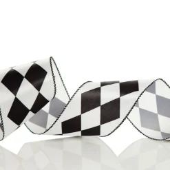 Black and White Diamond Check Wired Christmas Ribbon Ribbons|
