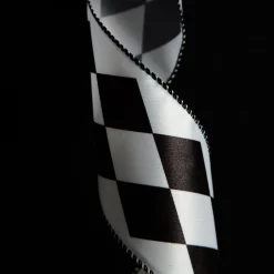 Black and White Diamond Check Wired Christmas Ribbon Ribbons|