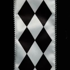 Black and White Diamond Check Wired Christmas Ribbon Ribbons|