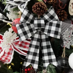 Black and White Gingham Check Bow Christmas Bells And Bows|