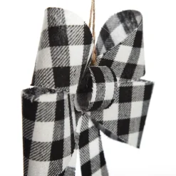 Black and White Gingham Check Bow Christmas Bells And Bows|