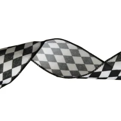 Black and White Harlequin Diamond Pattern Wired Ribbon - 6.5cm Ribbons|