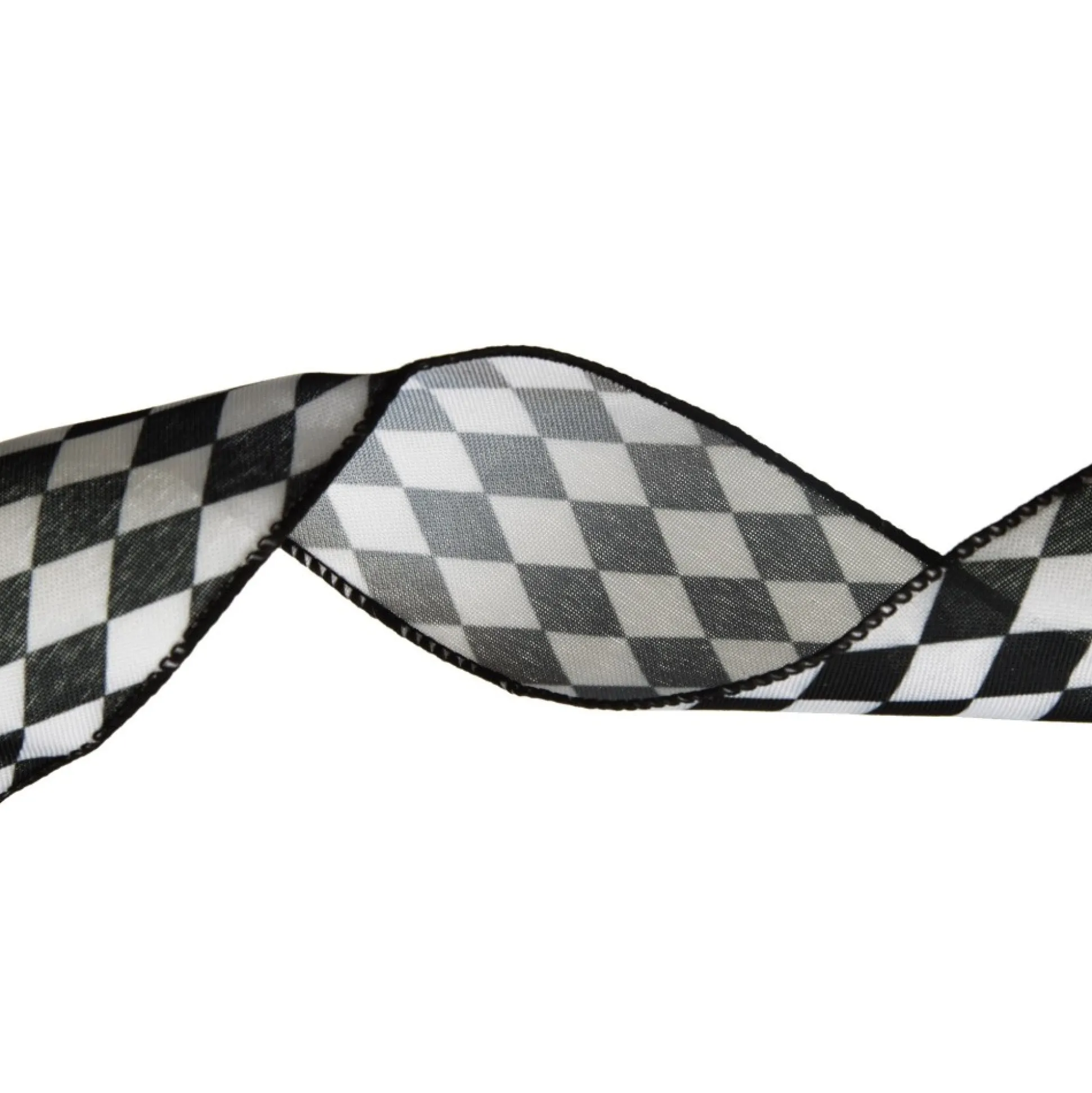 Black and White Harlequin Diamond Pattern Wired Ribbon - 6.5cm Ribbons|