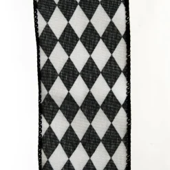 Black and White Harlequin Diamond Pattern Wired Ribbon - 6.5cm Ribbons|