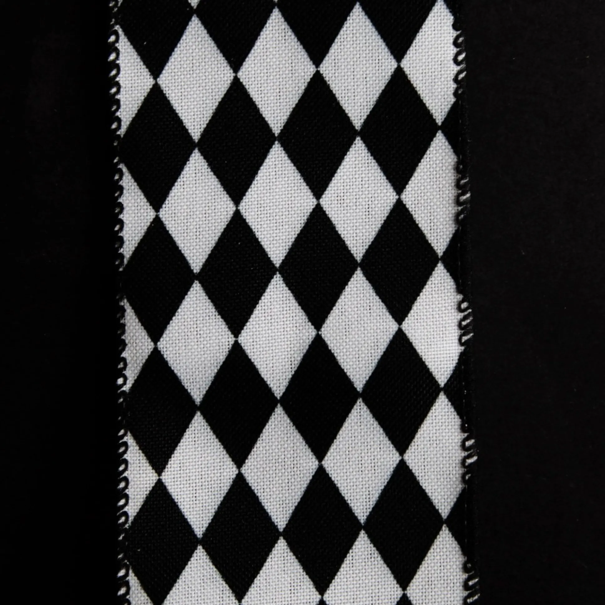 Black and White Harlequin Diamond Pattern Wired Ribbon - 6.5cm Ribbons|