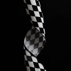 Black and White Harlequin Diamond Pattern Wired Ribbon - 6.5cm Ribbons|