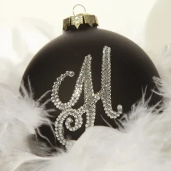 Black Bling Monogram Christmas Bauble Personalised Baubles|