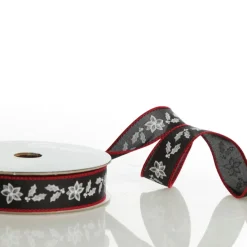 Black Holly with Red Trim Wired Ribbon - 2.2cm Ribbons|