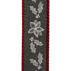 Black Holly with Red Trim Wired Ribbon - 2.2cm Ribbons|