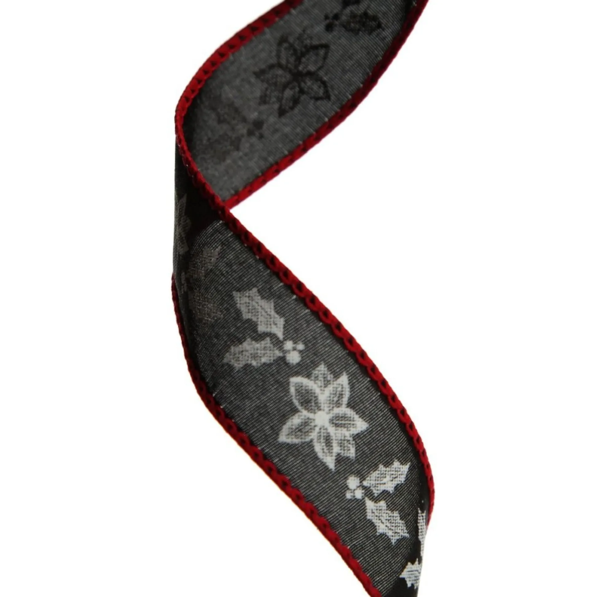 Black Holly with Red Trim Wired Ribbon - 2.2cm Ribbons|