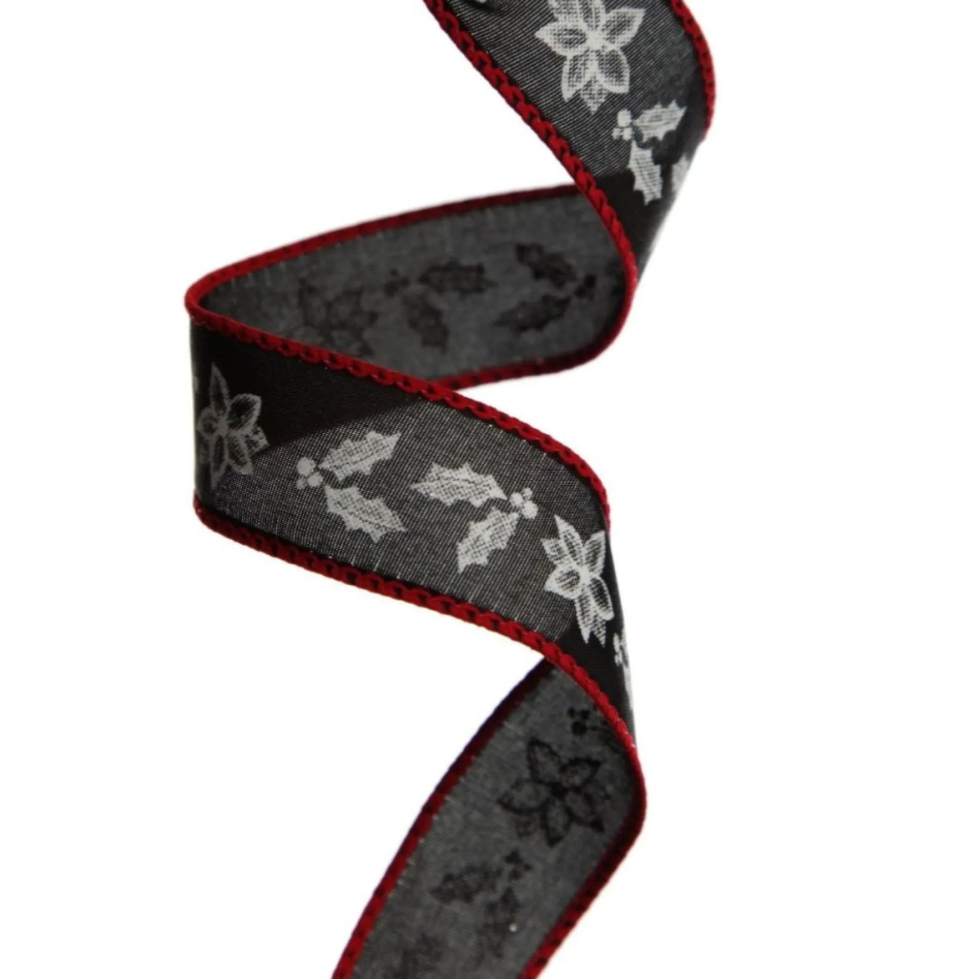 Black Holly with Red Trim Wired Ribbon - 2.2cm Ribbons|