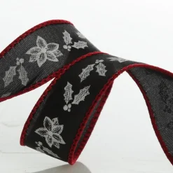 Black Holly with Red Trim Wired Ribbon - 2.2cm Ribbons|