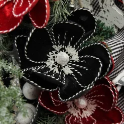 Black Magnolia Flower Stem with Twine Trim Christmas Flowers|