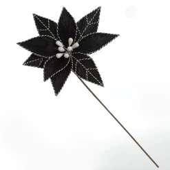 Black Poinsettia Flower Stem with Twine Trim Christmas Flowers|