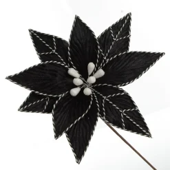 Black Poinsettia Flower Stem with Twine Trim Christmas Flowers|