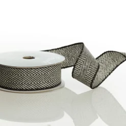 Black Woven Herringbone Wired Ribbon - 3.8cm Ribbons|