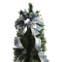 Blue and Silver Snowflake Deluxe Tree Topper Bow with Streamers Tree Toppers|