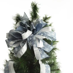Blue and Silver Snowflake Deluxe Tree Topper Bow with Streamers Tree Toppers|