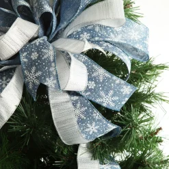 Blue and Silver Snowflake Deluxe Tree Topper Bow with Streamers Tree Toppers|
