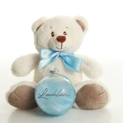 Blue Baby's First Christmas Teddy Gift Pack Glass Baubles|