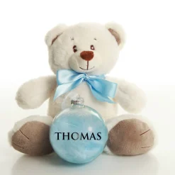 Blue Baby's First Christmas Teddy Gift Pack Glass Baubles|
