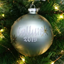 Blue Christmas Bear with Cart Bauble Personalised Baubles|