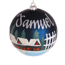 Blue Christmas Village Bauble Personalised Baubles|