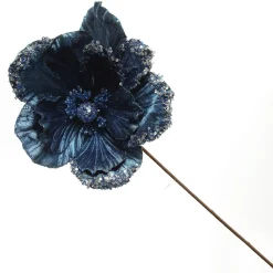 Blue Magnolia Stem with Sequin Tips Christmas Flowers|