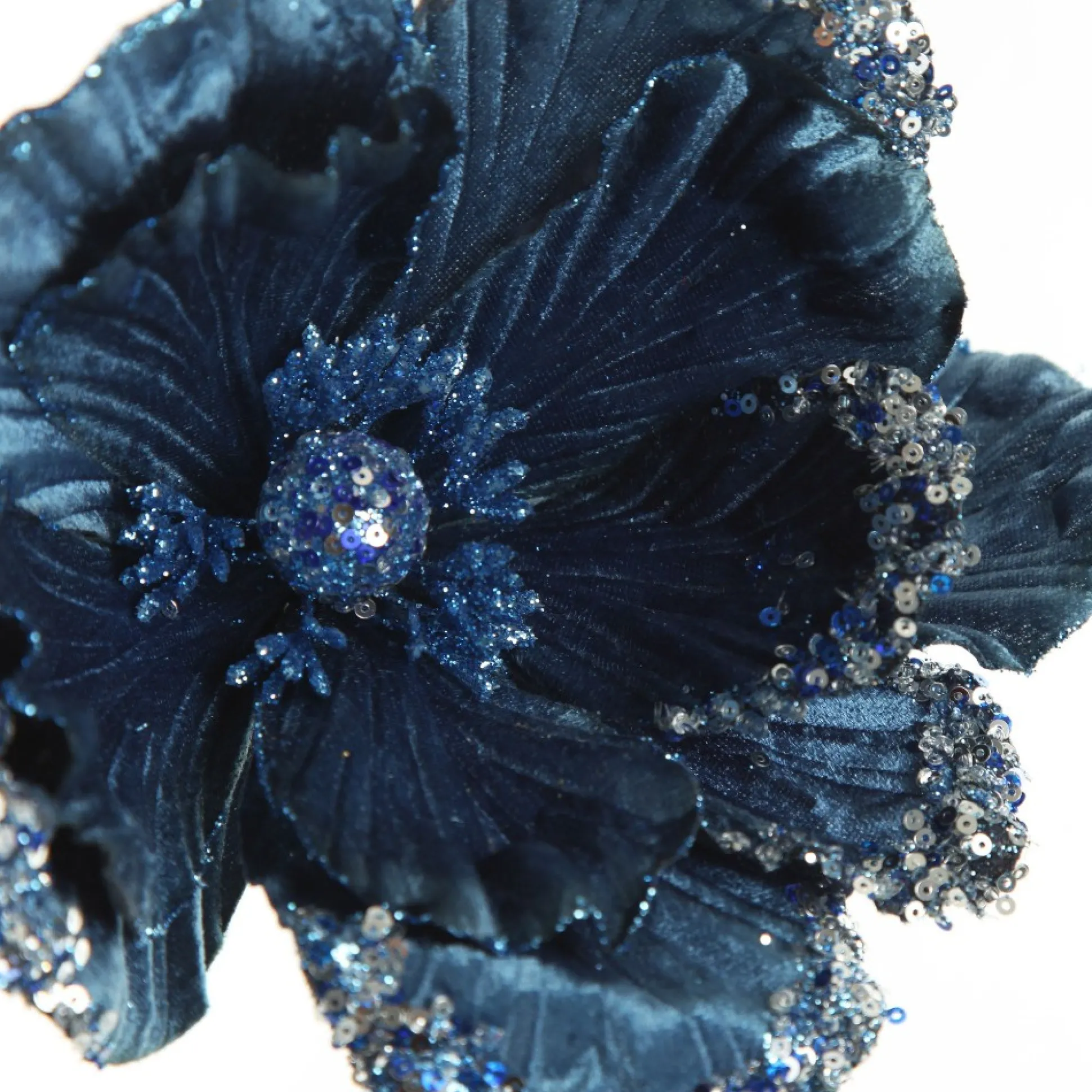 Blue Magnolia Stem with Sequin Tips Christmas Flowers|