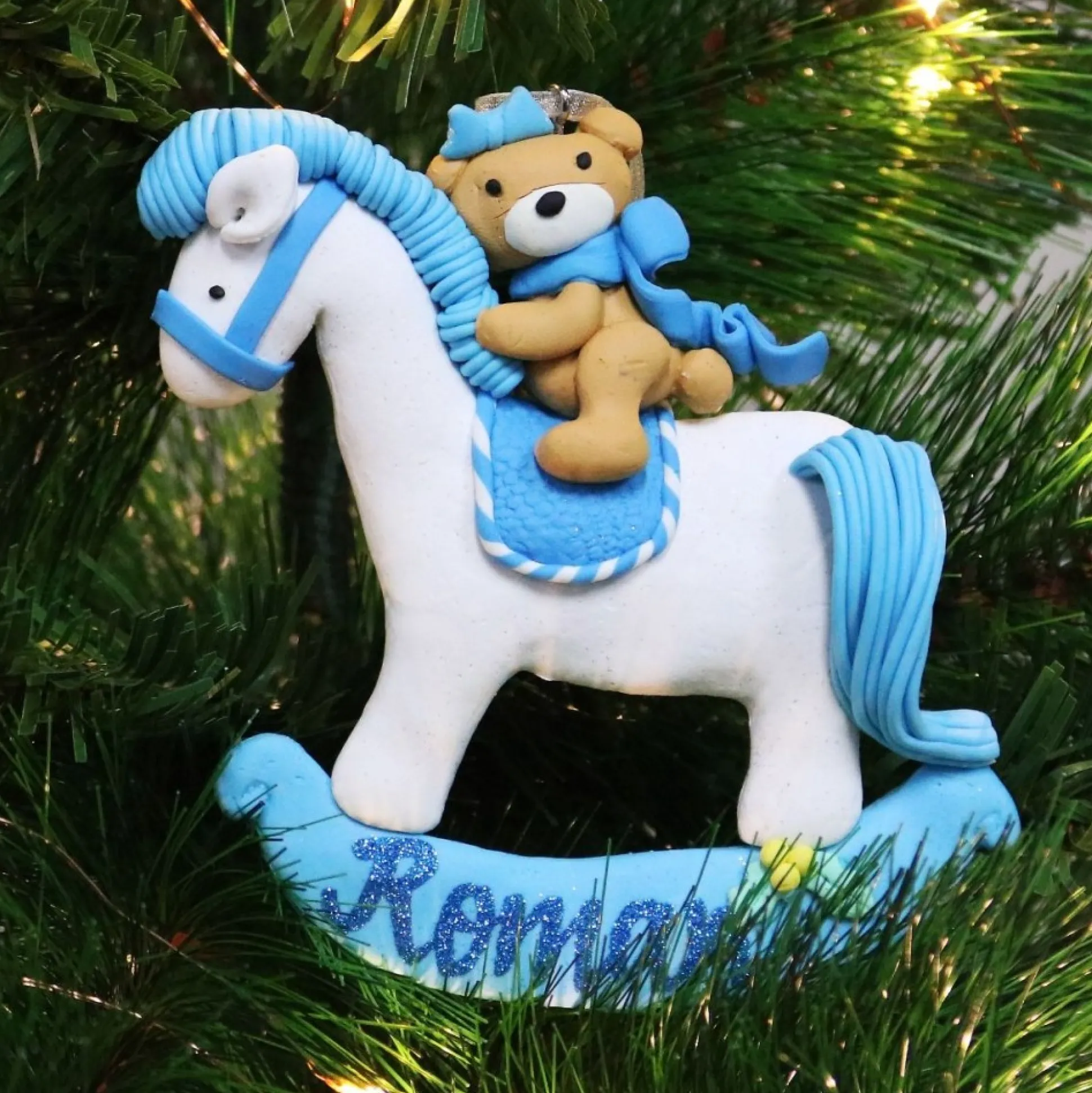 Blue Rocking Horse Decoration Personalised Decorations|