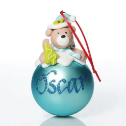 Blue Teddy Christmas Character Bauble Personalised Baubles|