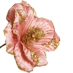 Blush Velvet Magnolia Flower with Gold Sequin Tips Christmas Flowers|