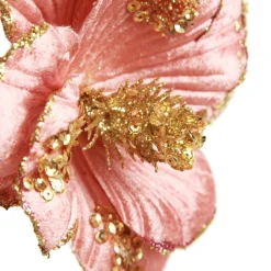 Blush Velvet Magnolia Flower with Gold Sequin Tips Christmas Flowers|