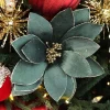 Bottle Green Velvet Flower Stem with Gold Glitter Trim Christmas Flowers|