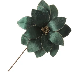 Bottle Green Velvet Flower Stem with Gold Glitter Trim Christmas Flowers|