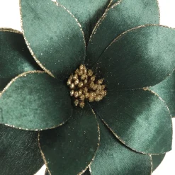 Bottle Green Velvet Flower Stem with Gold Glitter Trim Christmas Flowers|