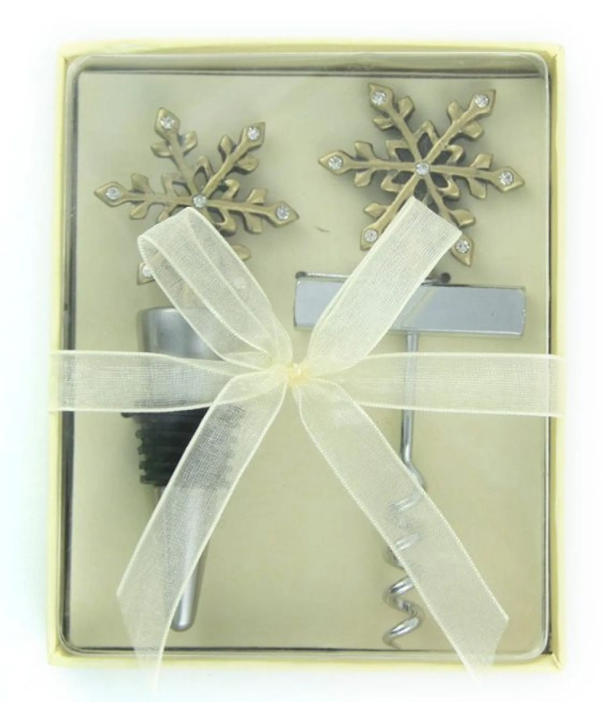 Brass Snowflake Corkscrew and Bottle Stopper Gift Set Christmas Gifts|