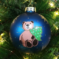 Bright Blue Christmas Bear with Tree Bauble Personalised Baubles|