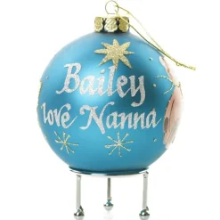 Bright Blue Christmas Bear with Tree Bauble Personalised Baubles|