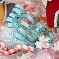 Bright Blue Glitter Curly Ribbon Christmas Pick Christmas Tree Picks|