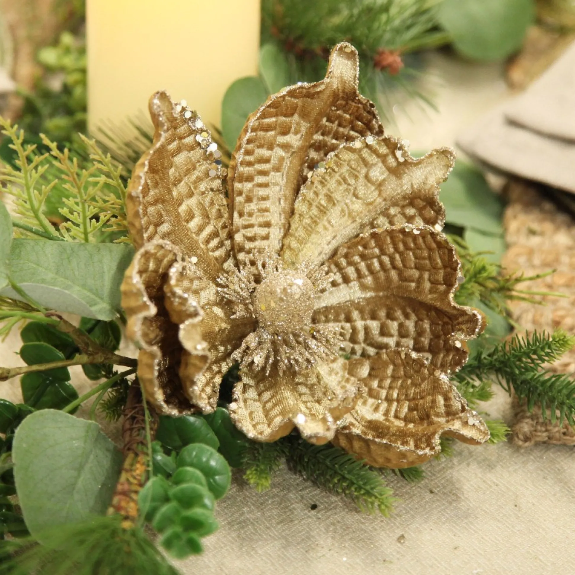 Brown Velvet Magnolia Flower Clip Christmas Flowers|