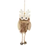 Brown Wood Owl Tree Decorations with Fur & Bells Christmas Tree Decorations|