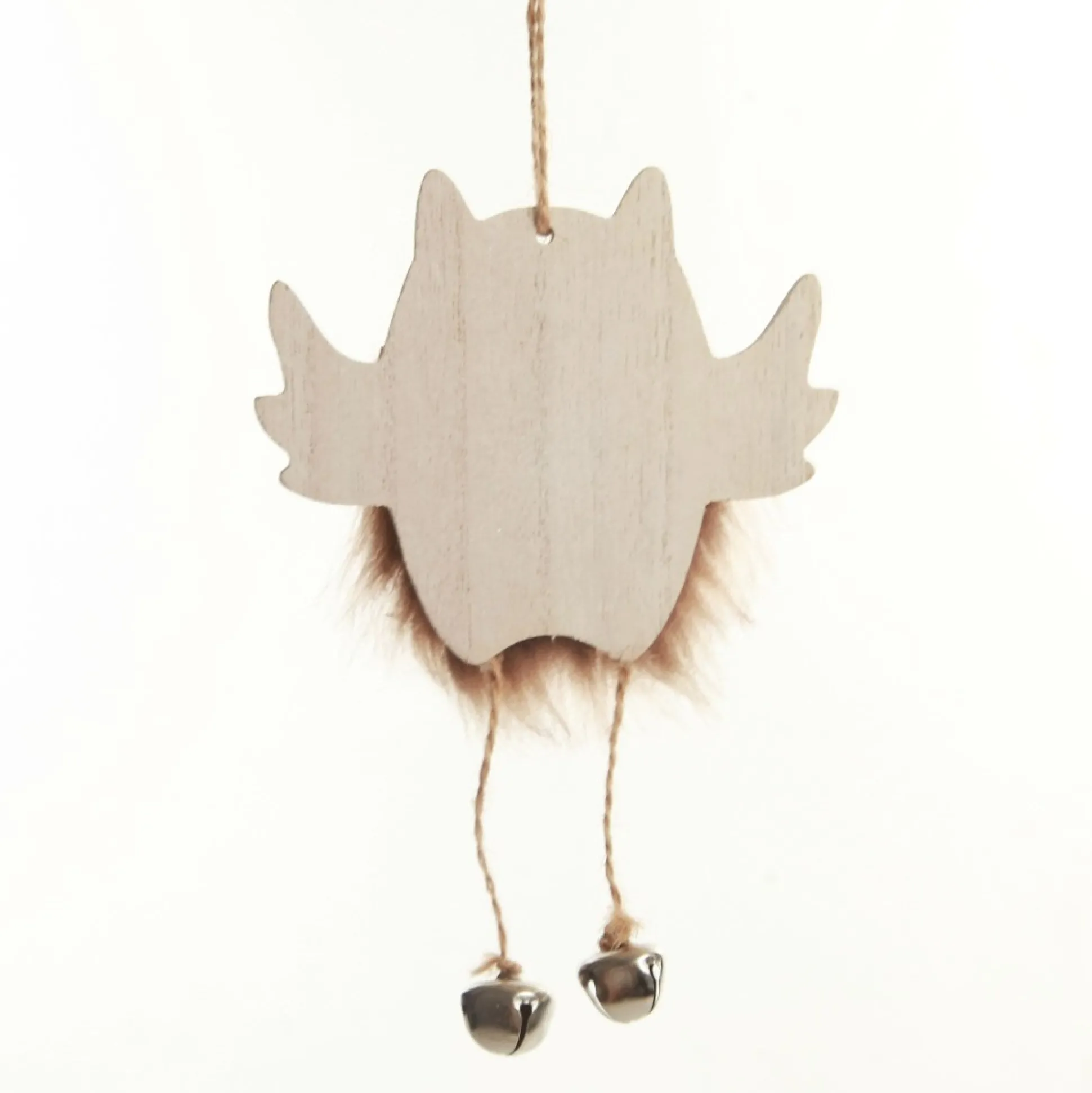 Brown Wood Owl Tree Decorations with Fur & Bells Christmas Tree Decorations|