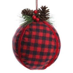 Buffalo Check Bauble with Pine and Cone Topper Decorative Christmas Baubles|