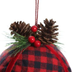 Buffalo Check Bauble with Pine and Cone Topper Decorative Christmas Baubles|